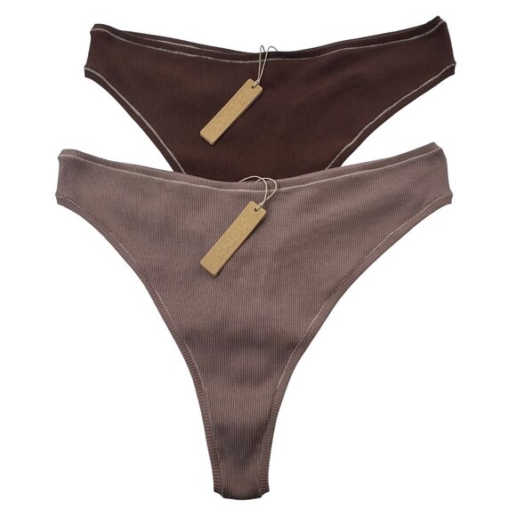 SKIMS Cotton Rib Dipped Thong Lot of 2 Umber Chocolate 3X - Picture 12 of 12